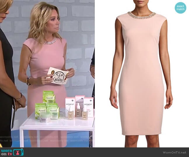 Beaded-Neck Sheath Dress by Tahari ASL worn by Kathie Lee Gifford on Today