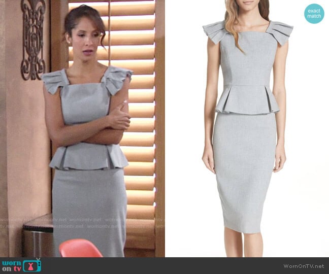 Ted Baker Daizid Pleat Shoulder Peplum Dress worn by Lily Winters (Christel Khalil) on The Young and the Restless