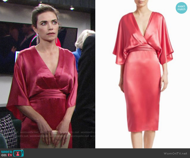 Theia Quarter-Sleeve Cocktail Dress worn by Victoria Newman (Amelia Heinle) on The Young and the Restless