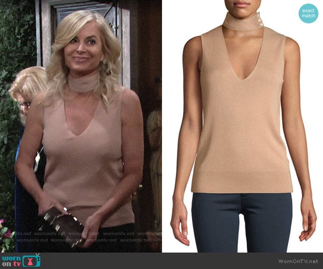 Theory Choker-Collar V-Neck Sleeveless Fine Silk/Cashmere Top worn by Ashley Abbott (Eileen Davidson) on The Young and the Restless