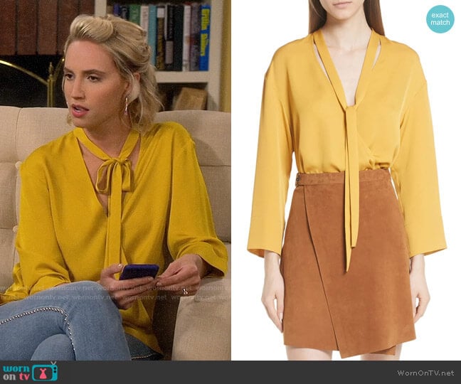 Theory Faux Wrap Silk Blouse worn by Mandy Baxter (Molly McCook) on Last Man Standing
