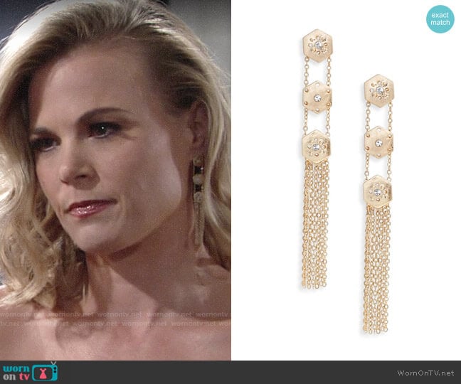 Treasure & Bond Crystal Fringe Linear Drop Earrings worn by Phyllis Newman (Gina Tognoni) on The Young and the Restless