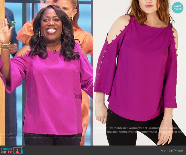 WornOnTV: Sheryl’s purple button sleeve cold shoulder top on The Talk ...