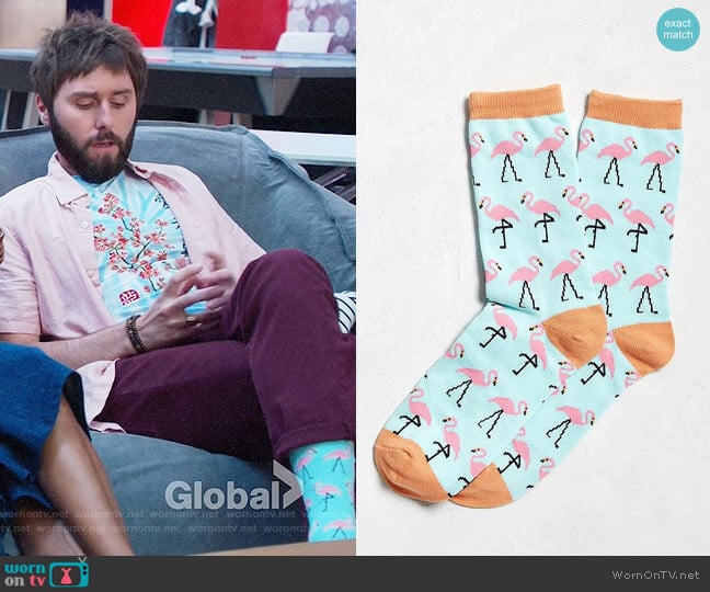 Urban Outfitters Flamingo Socks worn by Chewey (James Buckley) on I Feel Bad