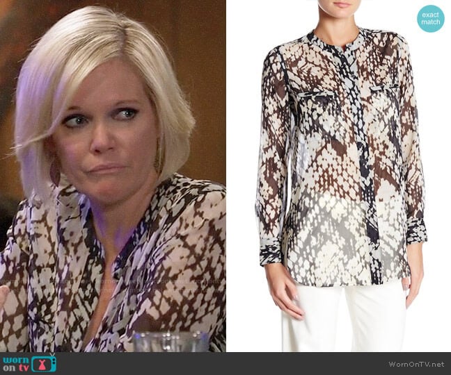 Vince Basketweave Print Blouse worn by Ava Jerome (Maura West) on General Hospital