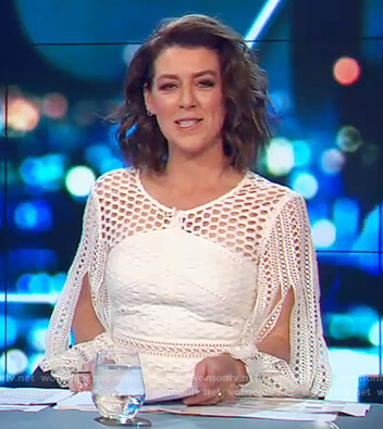 Gorgi's white lace split sleeve dress on The Project