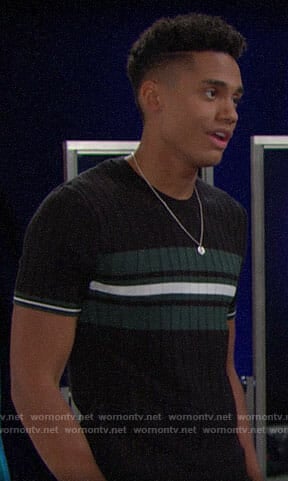 Xander’s black and green striped short-sleeve sweater on The Bold and the Beautiful