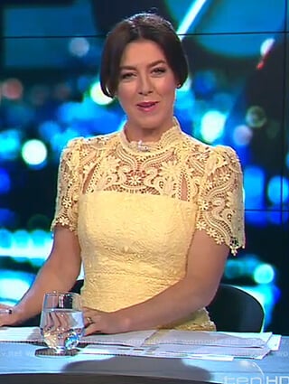 Gorgi's yellow lace dress on The Project