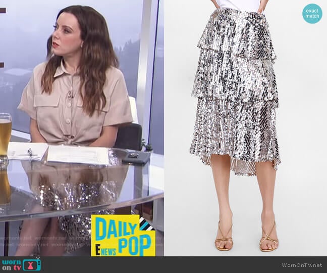 Sequin Ruffled Skirt by Zara worn by Melanie Bromley on E! News