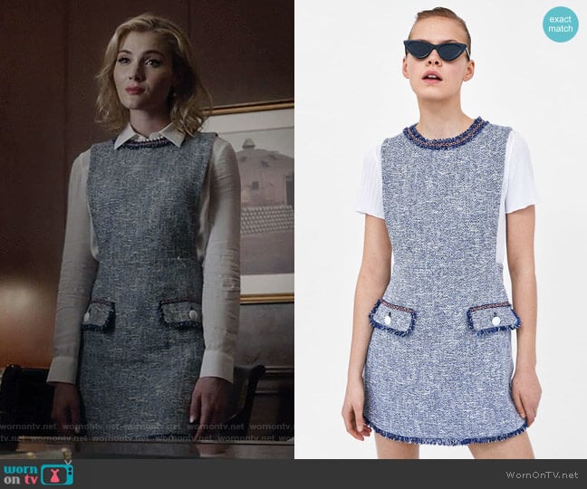 Textured Weave Dress with Buttons by Zara worn by The Frost Sisters (Skyler Samuels) on The Gifted