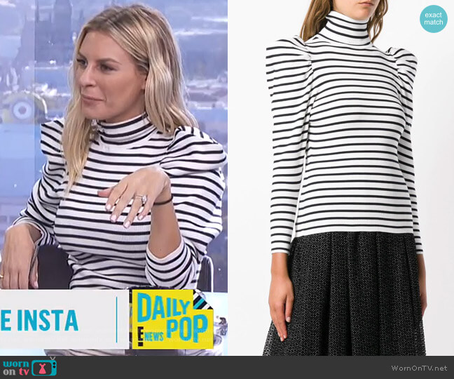 Baker Striped Puff-Sleeve Turtleneck Sweater by ALC worn by Morgan Stewart on E! News