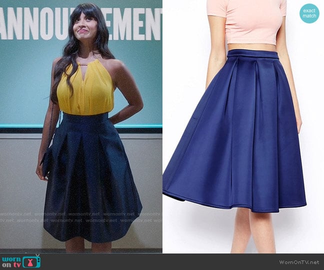 ASOS Premium Prom Midi Skirt In Bonded Satin worn by Tahani Al-Jamil (Jameela Jamil) on The Good Place