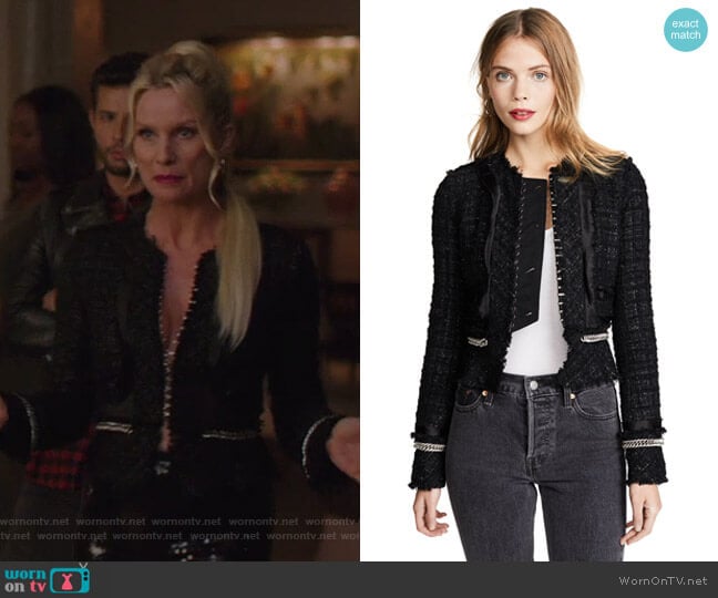 Alexander Wang Deconstructed Tweed Jacket with Chain Trim worn by Alexis Carrington (Elaine Hendrix) on Dynasty