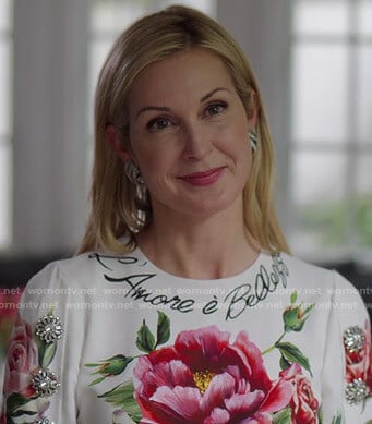 Melissa's white floral dress on Dynasty