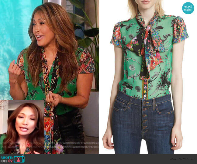 Bow Neck Mixed Print Blouse by Alice + Olivia worn by Carrie Inaba on The Talk