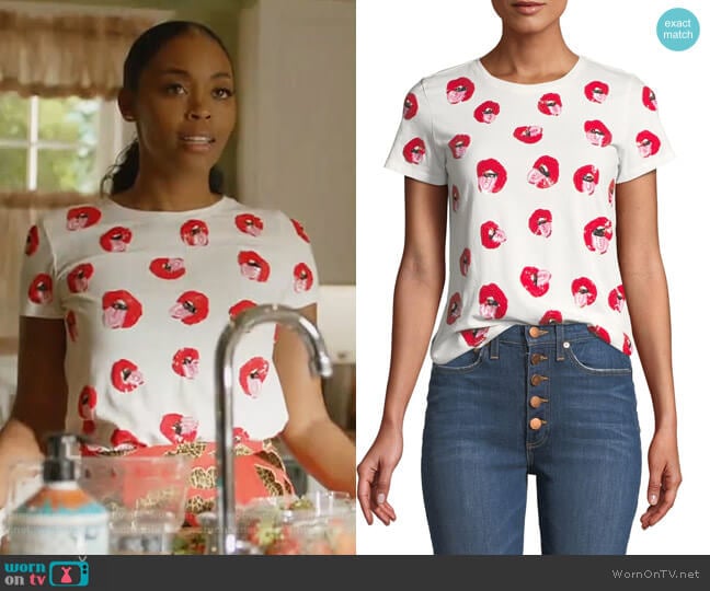 X Donald Robertson Rylyn Embellished Crewneck Tee by Alice + Olivia worn by Anissa Pierce (Nafessa Williams) on Black Lightning