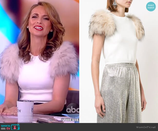 Ciara rabbit fur-trimmed top by Alice + Olivia worn by Jedediah Bila on The View