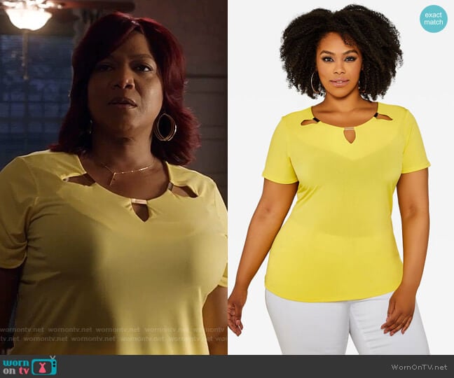 Short Sleeve Cutout Neckline Top by Ashley Stewart worn by Carlotta Brown (Queen Latifah) on Star