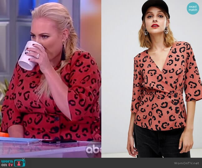 Wrap Top with Button Detail in Animal Print by ASOS worn by Meghan McCain on The View