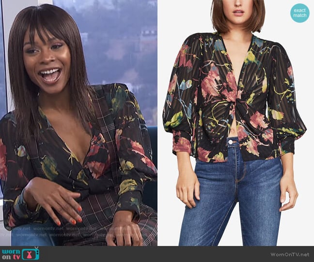 Rustic Grove Twist-Front Blouse by BCBGMAXAZRIA worn by Zuri Hall on E! News