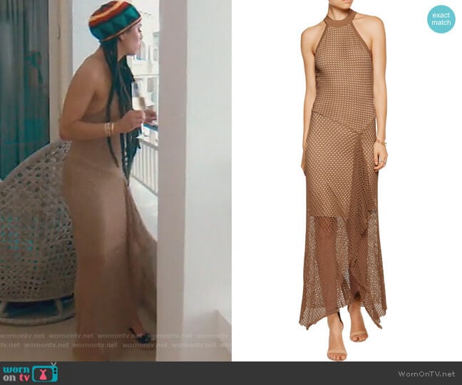 Asymmetric Crochet Knit Midi Dress by Bailey 44 worn by Kelly Dodd on The Real Housewives of Orange County