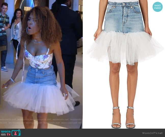 Tulle-Trimmed Denim Miniskirt by Ben Taverniti Unravel Project worn by Tiana Brown (Serayah McNeill) on Empire