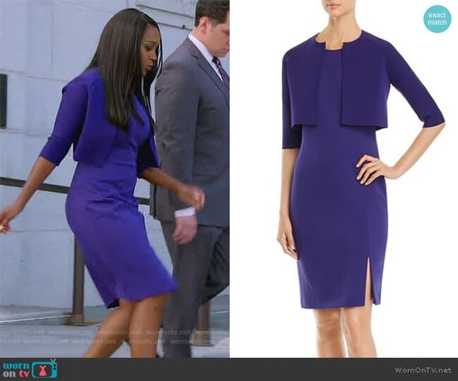 Deboa Sheath Dress and Fimogena Crop Cardigan by BOSS worn by Michaela Pratt (Aja Naomi King) on How to Get Away with Murder