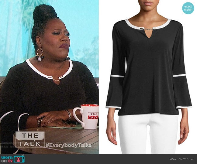 Bell-Sleeve Keyhole Top by Calvin Klein worn by Sheryl Underwood on The Talk