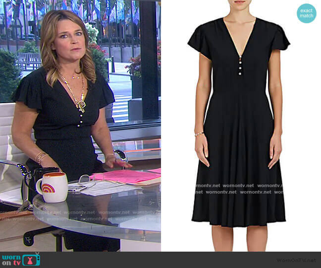WornOnTV: Savannah’s black ruffle sleeve dress with pearl buttons on ...