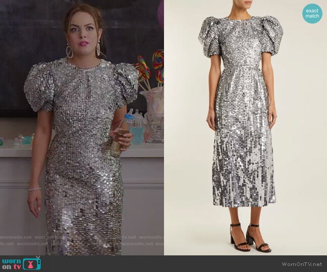 Open-Back Sequined Tulle Gown by Carolina Herrera worn by Fallon Carrington (Elizabeth Gillies) on Dynasty