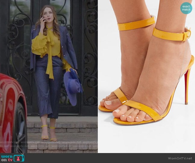 Jonatina Sandals by Christian Louboutin worn by Fallon Carrington (Elizabeth Gillies) on Dynasty