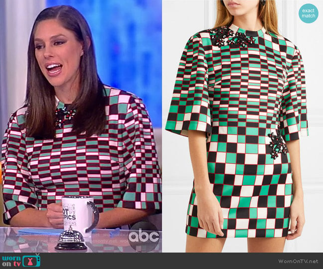 Embellished checked stretch-scuba mini dress by Christopher Kane worn by Abby Huntsman on The View