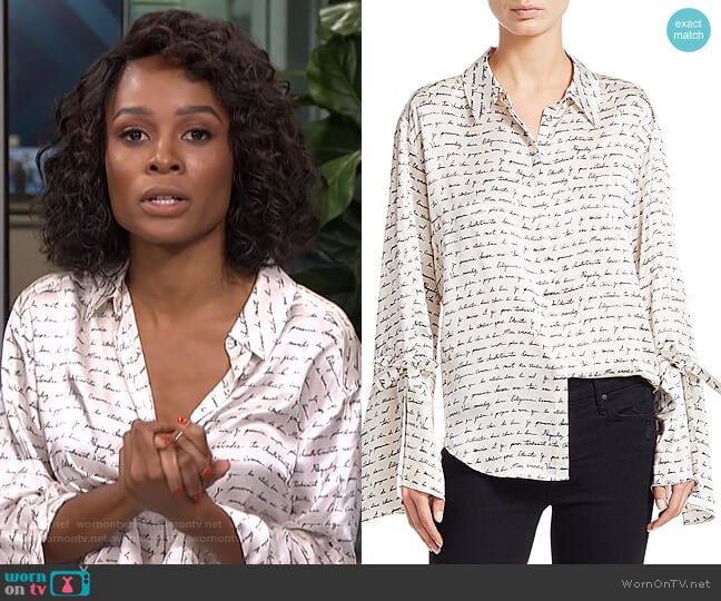 Elisia Love Letter Silk Blouse by Cinq a Sept worn by Zuri Hall on E! News