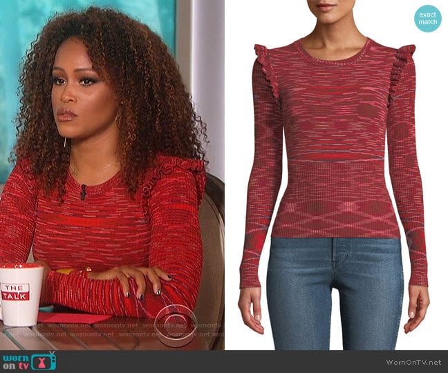 Salma Ruffle-Trim Long-Sleeve Top by Cinq A Sept worn by Eve on The Talk