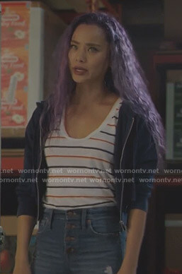 Clarice's white striped tee on The Gifted