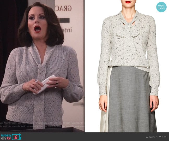 Cashmere Tieneck Sweater by Co worn by Karen Walker (Megan Mullally) on Will and Grace