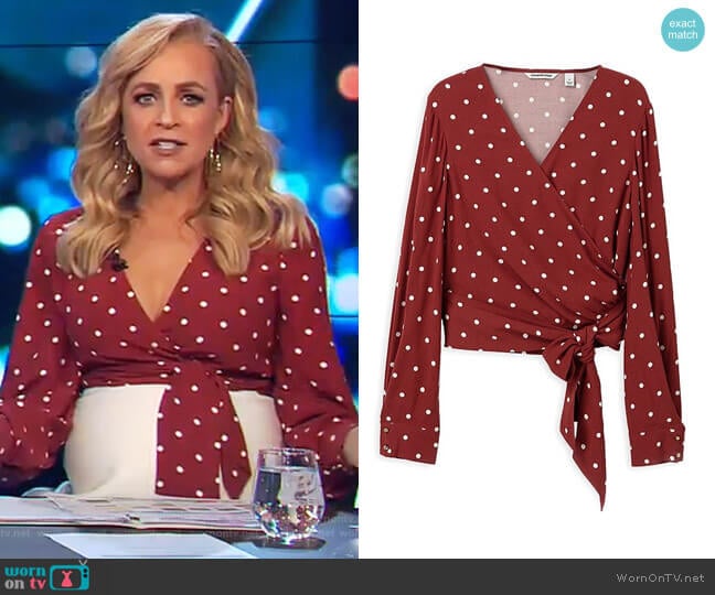 Spot Print Wrap Top by Country Road worn by Carrie Bickmore on The Project