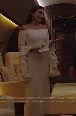 Cristal’s white ruffled sleeve gown on Dynasty