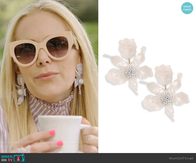 Crystal Lily Clip-On Earrings by Lele Sadoughi worn by Kameron Westcott on The Real Housewives of Dallas