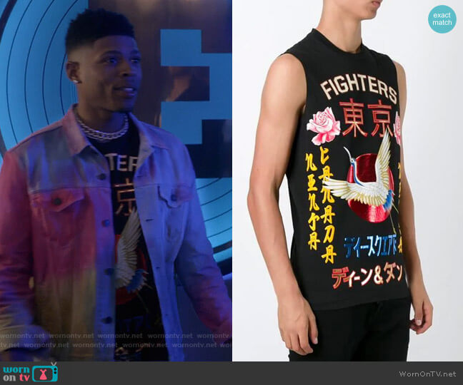 Fighters Crane Kanji T-shirt by Dsquared2 worn by Hakeem Lyon (Bryshere Y. Gray) on Empire