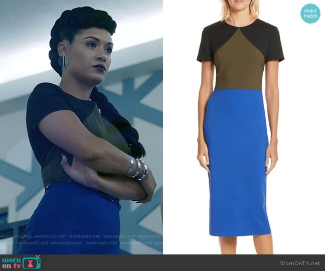 Colorblock Tailored Midi Dress by Diane von Furstenberg worn by Reeva Payge (Grace Byers) on The Gifted