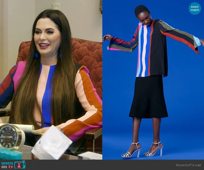 Long-Sleeve Side Slit Blouse by Diane von Furstenberg worn by D’Andra Simmons on The Real Housewives of Dallas