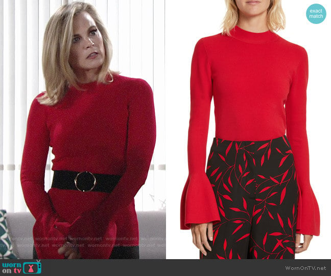 Diane von Furstenberg Flutter Sleeve Mock Neck Sweater worn by Phyllis Newman (Gina Tognoni) on The Young and the Restless