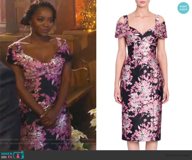 Floral Jacquard Off-Shoulder Dress by Dolce & Gabbana worn by Michaela Pratt (Aja Naomi King) on How to Get Away with Murder