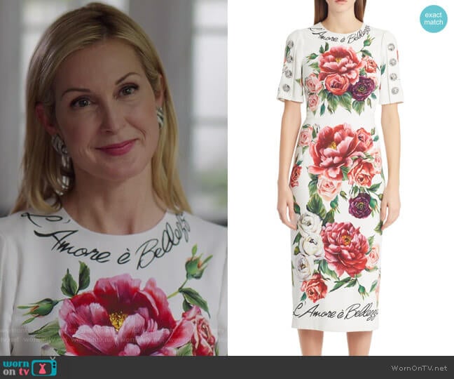 Jewel Button Peony Print Cady Dress by Dolce & Gabbana worn by Melissa Daniels (Kelly Rutherford) on Dynasty