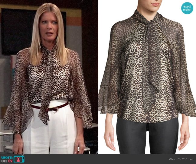 Elie Tahari Matilda Animal Print Blouse worn by Nina Reeves (Michelle Stafford) on General Hospital