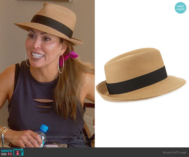 Squishee Classic Woven Fedora Hat by Eric Javits worn by Kelly Dodd on The Real Housewives of Orange County