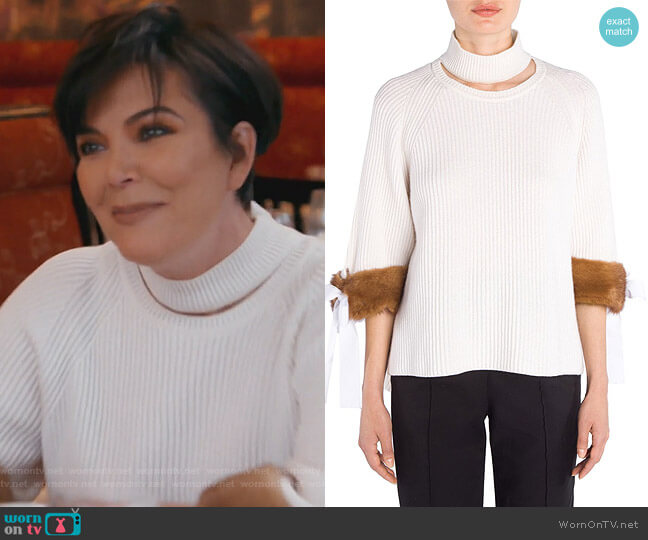 Cashmere Mink-Cuff Knit Sweater by Fendi worn by Kris Jenner on Keeping Up with the Kardashians