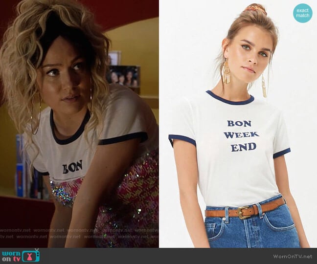 Bon Weekend Graphic Ringer Tee by Forever 21 worn by Star Davis (Jude Demorest) on Star