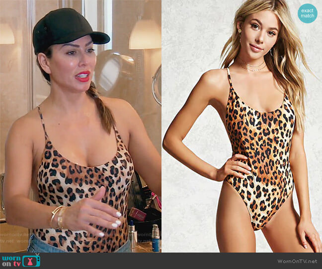 Leopard Print Swimsuit by Forever 21 worn by Kelly Dodd on The Real Housewives of Orange County